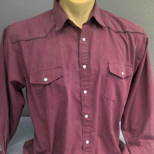 Vintage West Adventure Western Shirt Pearl Snap Long Sleeve Maroon Men's Large